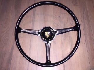 Porsche 356 Steering Wheel Complete W/center Button Logo Rare Black