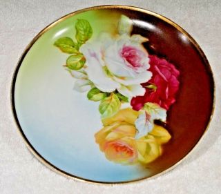 Gorgeous Antique Hand Painted Roses Porcelain Plate,  Germany,  7.  5 "