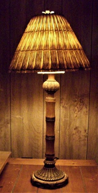 Antique Indoor Outdoor Bamboo Table Lamp Very Old And Heavy Vintage Authentic