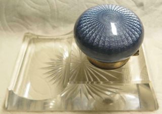 Antique Sterling Silver Enamel Guilloche Cut Glass Inkwell Pen Holdr Paperweight 5