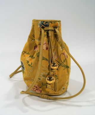 RARE Authentic Vintage CHANEL Yellow Silk Brocade Lambskin Floral Bucket Bag 2