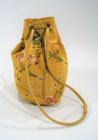 RARE Authentic Vintage CHANEL Yellow Silk Brocade Lambskin Floral Bucket Bag 4
