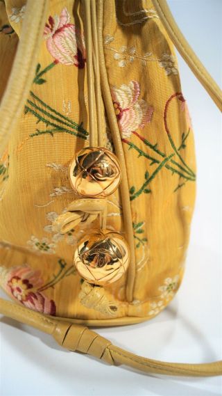 RARE Authentic Vintage CHANEL Yellow Silk Brocade Lambskin Floral Bucket Bag 6