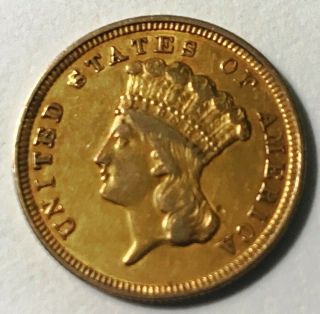 1854 Us Indian Princess $3 Three Dollar Rare Gold Coin
