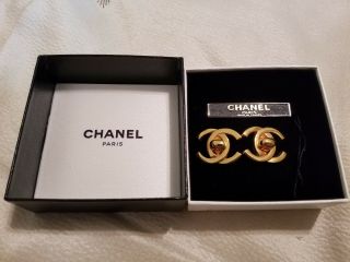 Rare Vintage Chanel Gold - Tone Turn Lock Clip On Earrings With " Cc "