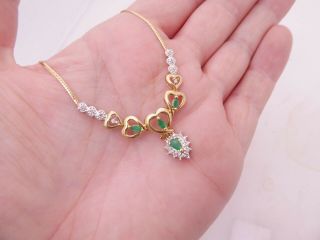 Fine 9ct/9k Gold Diamond & Emerald Pendant Necklace,  375