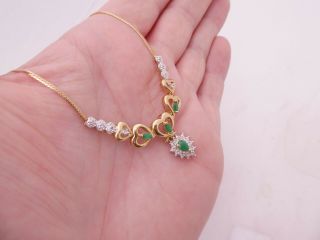 Fine 9ct/9k gold diamond & emerald pendant necklace,  375 2