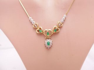 Fine 9ct/9k gold diamond & emerald pendant necklace,  375 4