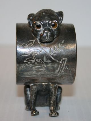 Victorian Silver Plated Napkin Ring Glass Eyed Pug Wilcox Silver Plate Co 4311