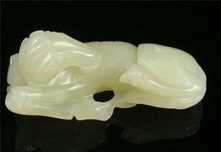 Fine Old Chinese Nephrite Celadon Jade Netsuke Pendant Toggle Statue Horse