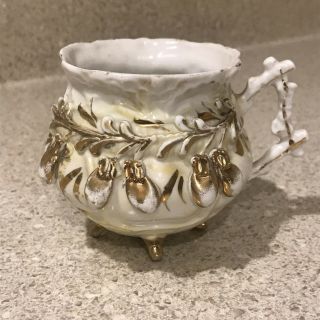 Antique German Porcelain Applied Decorative Fruit Relief Footed Cup C.  1880