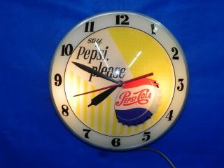 Say Pepsi Please Pepsi Cola Double Bubble Light Up 15 " Clock Vintage Rare