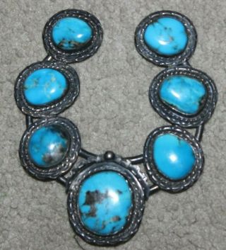 Vintage Old Pawn Silver & Turquoise Squash Blossom Naja Necklace Pendant