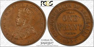 Australian Penny 1925 Pcgs Au55 Coin Australia Rare Key Date 8 Pearls Aunc