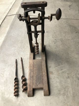 Antique Barn Beam Boring Drill Vintage Timber Framing Tool Drill Auger Press