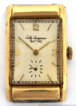 Jules Jurgensen 14k Gold Vintage Art Deco Hooded Lugs Running Mens Wristwatch