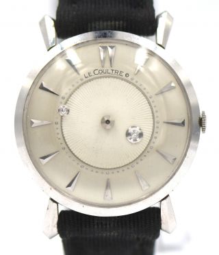 Vintage Lecoultre Diamond Mystery Dial Gents Wrist Watch 14k White Gold On Strap