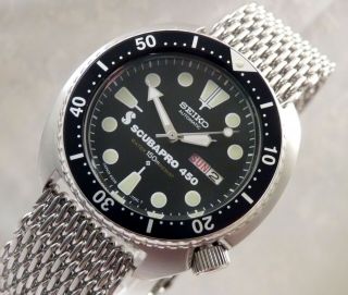 Seiko Turtle Scubapro 450 Shark Mesh Automatic Diver Watch Custom 6309 - 7040