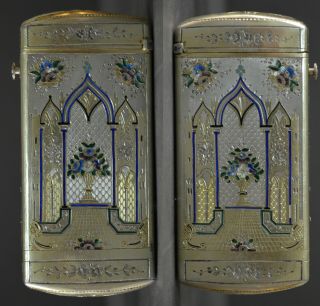 Elegant French 19th Century Gilded Solid Silver Enamel Cigarette Case Enamel