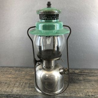 Vintage 1937 Coleman Gas Lantern Canada Green & Chrome Antique Lamp Camping