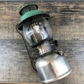 Vintage 1937 Coleman Gas Lantern Canada Green & Chrome Antique Lamp Camping 2