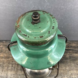 Vintage 1937 Coleman Gas Lantern Canada Green & Chrome Antique Lamp Camping 3