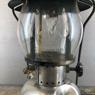 Vintage 1937 Coleman Gas Lantern Canada Green & Chrome Antique Lamp Camping 5