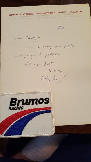 Peter Gregg Signed Letter,  Race Glove Very Rare