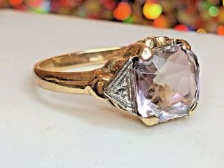 Antique 10k Yellow Gold Victorian Amethyst & Diamond Ring Wedding Engagement