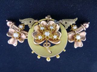 Fabulous Civil War Era 14k Gold & Pearl Pin / Brooch - Antique Circa 1860 