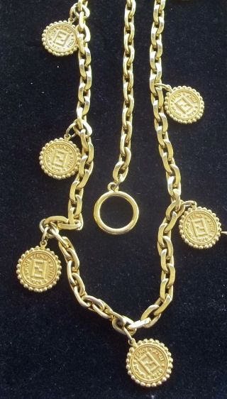 Fendi Karl Lagerfeld Designer Vintage Necklace Golden Gypsy Coin Drops Authentic