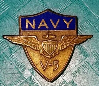 Wwii Us Navy V - 5 Cadet Pilot Training Pin Sterling Bb Co.  Bastian Bros