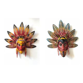 Vintage Mexican Dance Mask Set - Jaguar,  Eagle Aztec Warrior Folk Art Sculpture