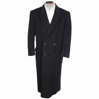 Vintage English Pure Cashmere Mens Overcoat Holt Renfrew Black Coat Large 42r