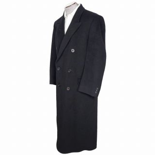Vintage English Pure Cashmere Mens Overcoat Holt Renfrew Black Coat Large 42R 2