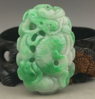 Old Chinese Natural Jadeite Grade A Jade Hand - Carved Dragon Pendant