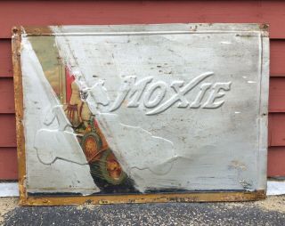 Early 1900s Antique Embossed Moxie Beverage Soda Sign Car Graphic (scratch Off)