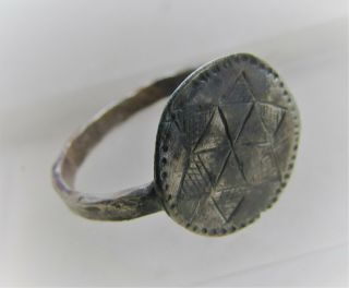 Late Byzantine Era Silver Crusaders Ring With Star Design On Bezel
