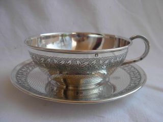Antique French Sterling Silver Tea Cup & Saucer.