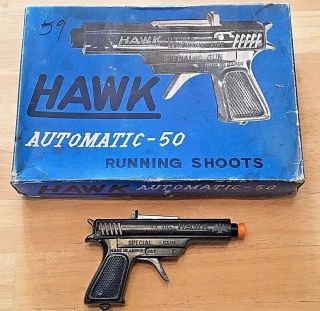 Hawk Automatic - 50 Toy Cap Gun Running Shoots Made In Japan 1950\60’s