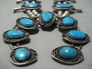 RARE BISBEE TURQUOISE VINTAGE NAVAJO STERLING SILVER SQUASH BLOSSOM NECKLACE 2