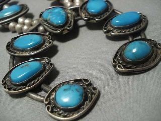 RARE BISBEE TURQUOISE VINTAGE NAVAJO STERLING SILVER SQUASH BLOSSOM NECKLACE 3