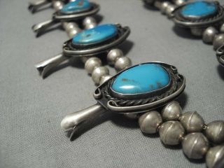 RARE BISBEE TURQUOISE VINTAGE NAVAJO STERLING SILVER SQUASH BLOSSOM NECKLACE 5