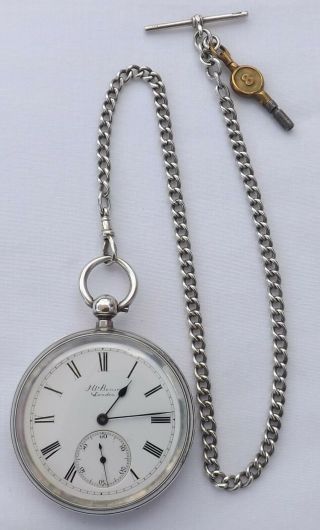 Antique 1891 J W Benson Solid Silver Ludgate Best Pocket Watch & Chain