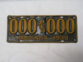 1939 Louisiana Sample License Plate 39 La 000000 Pelican Zero Vintage Number Tag