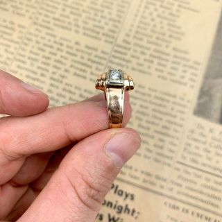 Vintage 1940s Retro Modern Ring 14k Gold Diamond Ruby Size 5.  5 8