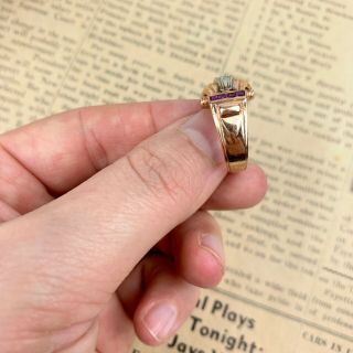 Vintage 1940s Retro Modern Ring 14k Gold Diamond Ruby Size 5.  5 9