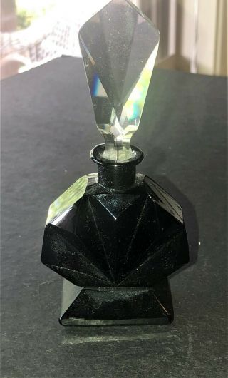 Vintage Black With Clear Stopper Perfume Bottle Made In Czechoslovakia