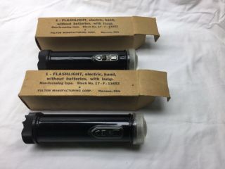 2 Vintage U.  S.  Navy Metal Non - Focus Flashlights Stock No.  17 - F - 13452