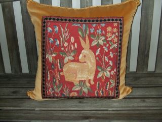 Vintage Goblys Rabbit Tapestry Made Into Newly Created Decorator Pillow